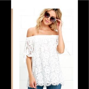 Lulus ivory off the shoulder lace shirt
